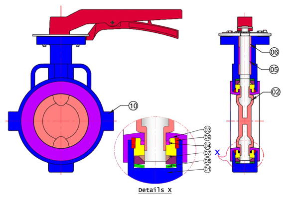 FEP PFA Lined & Teflon Muffler Butterfly Valve 2 